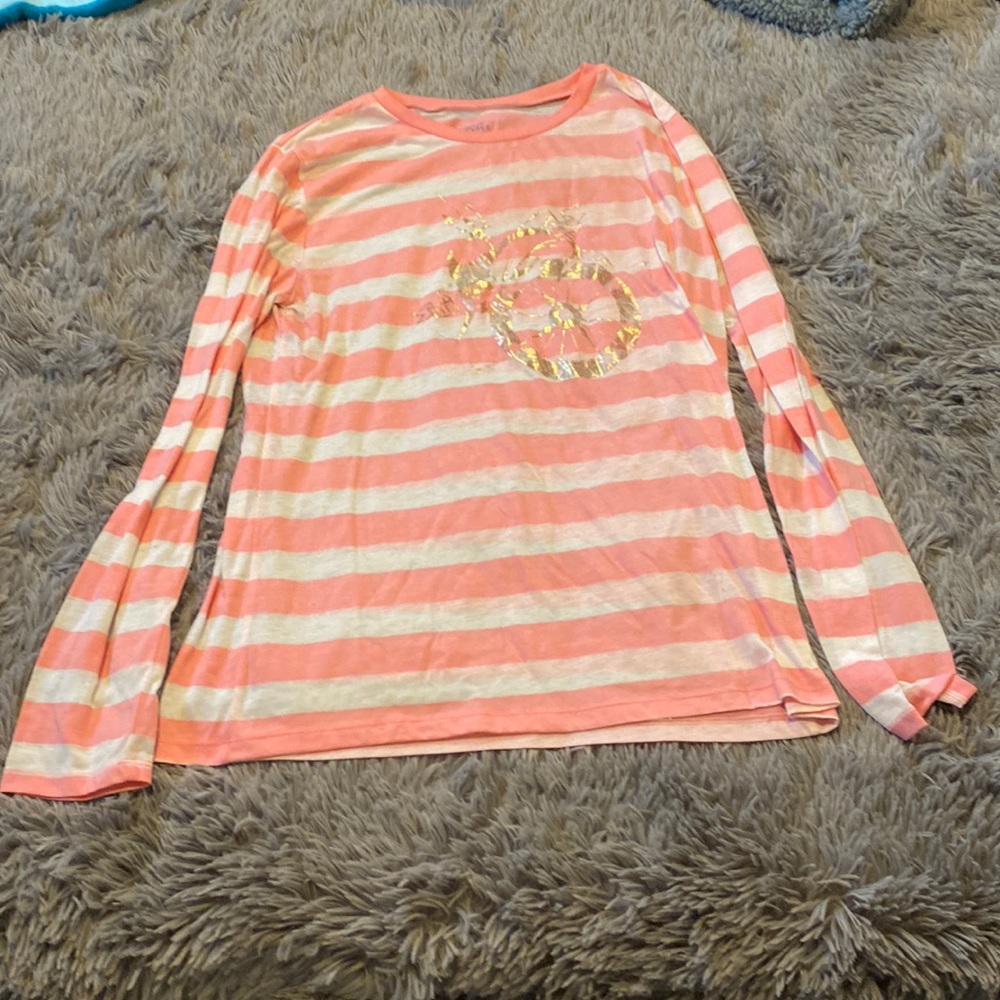 Coral and white striped long sleeve